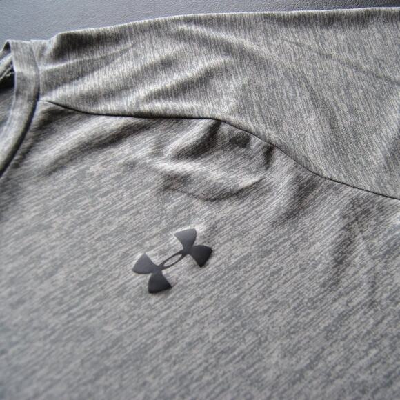 Under Armour Tech Medium Gray Short Sleeve Shirt w/ Small Black Logo - Picture 4 of 5